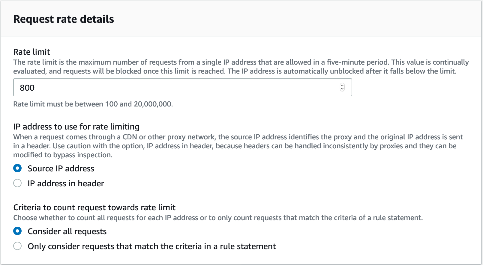 AWS WAF Custom Rules: Rate limit